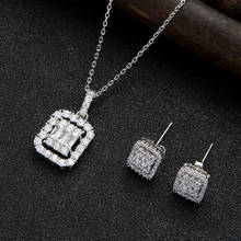 Elegant Fashion Square Charms Necklace Earring  Set For Women Wedding Cubic Zircon Dubai Pendant Jewelry Set HXN027 2024 - buy cheap