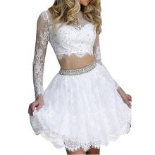 Vestido de baile para mulheres, duas peças, manga curta, renda de manga comprida, lantejoulas, baile, noite, mini vestido branco 2024 - compre barato