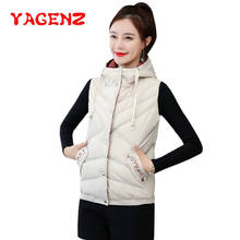 Yagenz colete com capuz feminino, colete curto outono inverno sem mangas plus size de algodão, jaqueta 521 2024 - compre barato