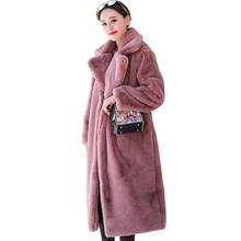 Winter Women High Quality Faux Rabbit Fur Coat Luxury Long Fur Loose Lapel OverCoat Thick Warm  Female Plush Coat E435 2024 - buy cheap