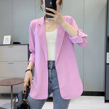 2021 Spring Summer New Korean Loose Ladies Blazer Office Chiffon Coat Solid Casual Tops Female Thin Blazer Sunscreen Clothes 2024 - buy cheap