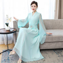 Vestido longo de estilo chinês hanfu melhorado, vestido modificado elegante, temperamento fino, moda retrô com decote em v, roupas femininas zh1235, 2021 2024 - compre barato