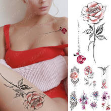 Waterproof Temporary Tattoo Sticker Simple Line Rose Flower Tattoos Girl Bird Rose Body Art Arm Fake Sleeve Tatoo Women Men 2024 - buy cheap