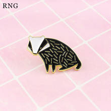 Rng broche de metal com animal fofo, desenho animado, alfinete, preto, branco, raposa, weasel, cabelo do ponto dourado, engraçado, animal, camisa, broche, mochila 2024 - compre barato