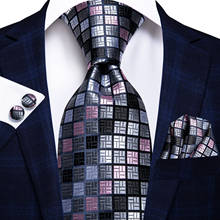 Hi-Tie Plaid Grey Black Novelty Men's Tie Hanky Cufflinks Sets 100% Silk Ties For Men Formal Business Wedding Party Groom 2024 - buy cheap