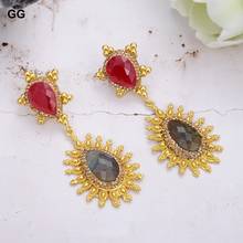 GuaiGuai-pendientes de gemas naturales para mujer, joyería chapada en oro, labradorita, Jade rojo 2024 - compra barato