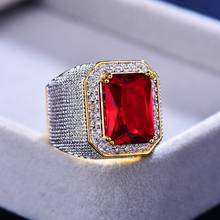 Роскошное большое красное обручальное кольцо для мужчин и женщин, милые ювелирные изделия из желтого золота, кольцо с цирконом и камнем, винтажные обручальные кольца для мужчин и женщин 2024 - купить недорого