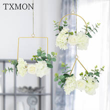 Custom Made Simulation Rose Hydrangea Wreath Creative Wall Decoration Ins Iron Wreath Hemp Rope Decoration Home Silk Fake Flower 2024 - buy cheap