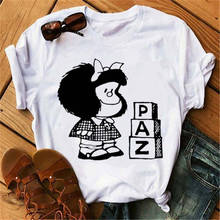 Cute Mafalda T-shirt Women Summer Harajuku Casual Short-sleeved T-shirts Streetwear O-Neck White Tops Tee 90s Top Tshirt Femme 2024 - купить недорого