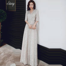 Evening Dress A-line Floor Length Robe De Soiree 2019 Three Quarter Sleeve Women Party Dresses K003 V-neck Sequin Evening Gown 2024 - buy cheap