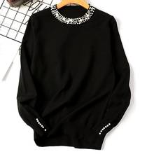 2020 Fashion Solid Color Beading Round Neck Sweater Pullover Women Loose Knitted Top Women's Clothing свитер женский pull femme 2024 - купить недорого