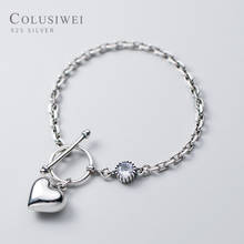 Colusiwei Vintage 925 Sterling Silver Sparkling CZ Love Hearts  Round Chain Charm Bracelet Bangle for Women Original Jewelry 2024 - buy cheap