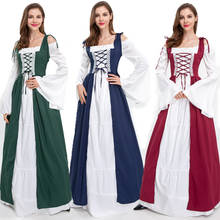 Halloween feminino tribunal medieval europeu fantasia vampiro cosplay traje carnaval vintage sem alças manga longa rainha vestido longo 2024 - compre barato