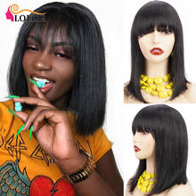 Lollie-Peluca de cabello humano liso con flequillo, pelo brasileño no Remy con flequillo, Color negro, se puede teñir 2024 - compra barato