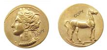 G(31) Cartago zeugitana Electrum Stater 310BC Tanit Horse, moneda de copia chapada en oro griego antiguo 2024 - compra barato