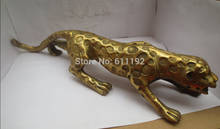 Folk art crafts Big Lucky Leopard sculpture,FengShui Home decor hand-carved Golden Jaguar statue 2024 - buy cheap