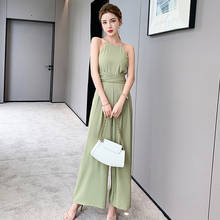 Fashion Korean Summer Casual Vintage Beach Loose Jumpsuits Women Elegant Halter Sleeveless Streetwear Wide leg Long Jumpsuits 2024 - buy cheap