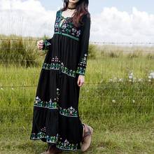 GypsyLady Black Floral Embroidered Dress Autumn Cotton Boho Maxi Dress Long Sleeve V-neck Vintage Women Hippie Dresses Clothing 2024 - buy cheap
