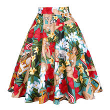 Summer Cotton Floral Car Beauty Print High Waist Skirts Womens 2020 Retro Vintage Skirt Elegant Swing Women A Line Skirt VD0020 2024 - buy cheap