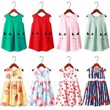 New Strawberry Girls Summer Dress Cartoon Print Cotton Linnen Silk Sleeveless Vest Children's Dress Casual Floral Kids Dresses 2024 - buy cheap
