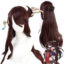 Game Genshin Impact Beidou Cosplay Wig Dark Red Brown Hair Detached Buns Heat Resistant Adult Women Halloween Role Play 2024 - buy cheap