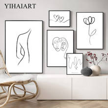 Nordic Line Drawing Canvas Wall Art Print Painting Abstract Flower Woman Poster Minimalist Decorative Picture Modern Home Decor 2024 - buy cheap