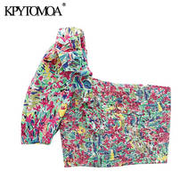 KPYTOMOA-Blusa elástica con estampado Floral para mujer, camisa Sexy con un hombro descubierto, con volantes, elegante 2024 - compra barato