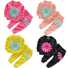 Conjunto de ropa de otoño para niñas pequeñas, sudaderas con estampado de flores, Tops, pantalones, Leggings, 2 uds. 2024 - compra barato