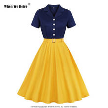 Vestido de verano de manga corta para mujer, Ropa Retro Vintage de algodón, color morado, amarillo, para Swing 50S, VD1430, 3XL, 4XL, talla grande 2024 - compra barato