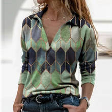 Women Long Sleeve V Neck Geometric Print Blouse Vinrage Loose Shirt Spring Casual Pullover Ladies Elegant Tops Plus Size Blusas 2024 - buy cheap