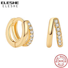 ELESHE Wholesale 18K Gold Plated Double Hoop Earrings 100% 925 Sterling Silver with CZ Wedding Earrings for Women Trendy Jewelry 2024 - buy cheap