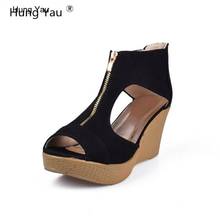 Hung Yau Summer Shoes Woman Platform Sandals Women Soft Leather Casual Peep Toe Gladiator Wedges Women Sandals zapatos mujer 2024 - buy cheap