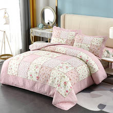 CHAUSUB Pink Quilt Set 3PCS Cotton Bedspread Floral Patchwork Coverlet Pillowcase Queen Size 4pc Duvet Cover Set Quilted Blanket 2024 - buy cheap