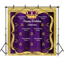 Royal Celebration 60th Birthday Backdrop Gold Crown Sixty Birthday Photography Background Purple Repeat Steps Birthday Backdrops 2024 - buy cheap