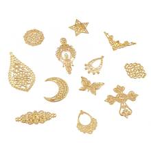 1Set Mixed Shape Golden Hollow Iron Filigree Pendants Charms Link Metal Embellishments for DIY Hairpin Headwear Earring Jewelry 2024 - buy cheap