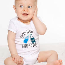 Happy First Print Newborn Infant Baby Boy Girl Short Sleeves Cotton Bodysuit Fathers Day Jumpsuit Outfits Summer Casual Sunsuit 2024 - buy cheap