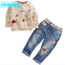 2020 nova primavera outono bebê menina conjunto bonito meninas conjuntos de roupas floral manga comprida + calças jeans 2 pçs terno fclhdwkk 2024 - compre barato