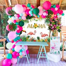 Fondo de fiesta de flamenco rosa, decoración de globo Tropical Hawaiano, suministros de fiesta de cumpleaños de verano, Luau Aloha 2024 - compra barato