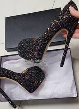 Luxury Glittering Sparkles High Heel Pumps Peep Toe High Platform Bling Bling Sequin Party Dress Shoes Stiletto Heels Shoes 2024 - buy cheap