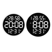 Relógio de parede digital com visor redondo, relógio despertador para decoração da casa, calendário com tempo/calendário/temperatura 2024 - compre barato