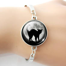 Pulsera de gato negro para hombre y mujer, joyería gótica de luna llena, brazalete de Color plateado, accesorios de moda 2024 - compra barato