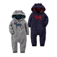 Autumn & Winter Newborn Infant Baby Clothes Fleece Jumpsuit Boys Romper Hooded Jumpsuit Bear Blue Grey Baby Bebe Menino Macacao 2024 - buy cheap