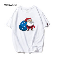 MOINWATER Camisetas blancas y negras para mujer Camisetas de moda de algodón con estampado navideño de Santa Claus para mujer MT1996 2024 - compra barato