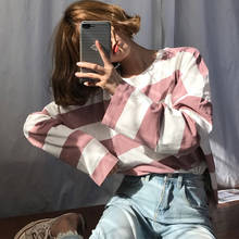korean oversized stripe t shirt harajuku women long sleeve t-shirts autumn ulzzang kawaii pink blue black basic tee casual tops 2024 - buy cheap
