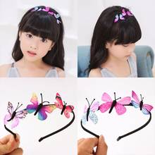 Faixa de cabelo borboleta infantil, faixa de cabeça borboleta colorida feito à mão princesa bb acessórios de cabelo 2024 - compre barato
