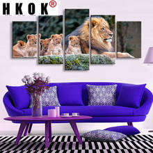 Hpak-5 paneles de animales abstractos, pinturas en lienzo del Rey, leones, carteles impresos, imágenes artísticas de pared para sofá, decoración del hogar, sala de estar sin marco 2024 - compra barato