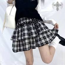 Gothic skirt black and white plaid willow nails punk style loose summer high waist tutu skirt streetwear Harajuku y2k skirt 2024 - buy cheap