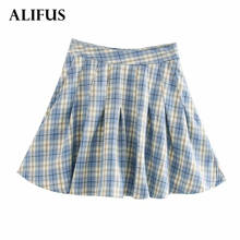 Alifus Za women skirt vintage england style ins plaid high waist pleated sexy A-line skirts women fashion chic mini skirts 2024 - buy cheap