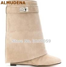 ALMUDENA-Botines con cierre de tiburón para mujer, botines de vestir de ante, con tacón de cuña, con adornos de Metal, botas cortas de gladiador 2024 - compra barato