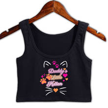 Top corto de papá para mujer, camiseta sin mangas con estampado de gatito pequeño, traje de cuello redondo, chaleco sin mangas 2024 - compra barato